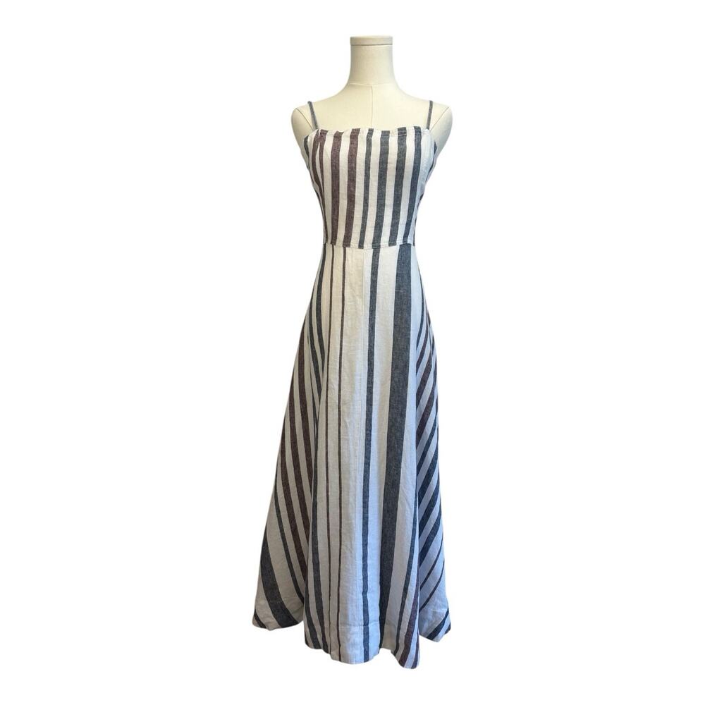 Madewell Striped Linen Maxi Dress in White and Gray